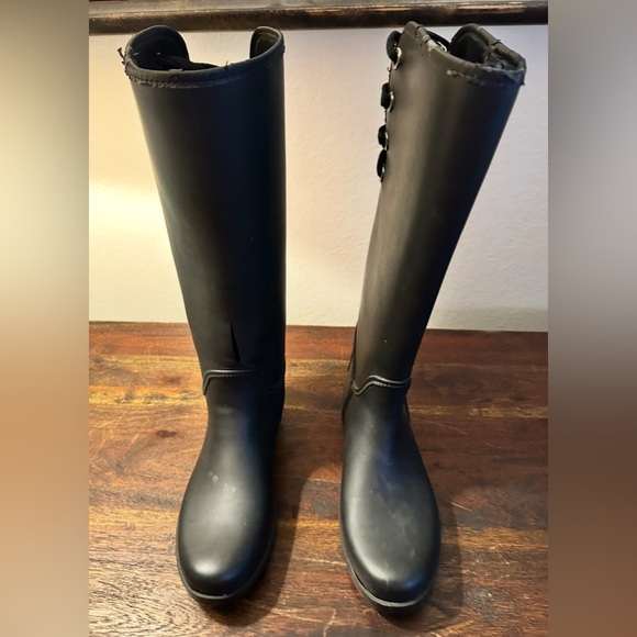 Coach | Shoes | Coach Tristee Tall Matte Black Lace Up Rainboots size 7B - Picture 1 of 9